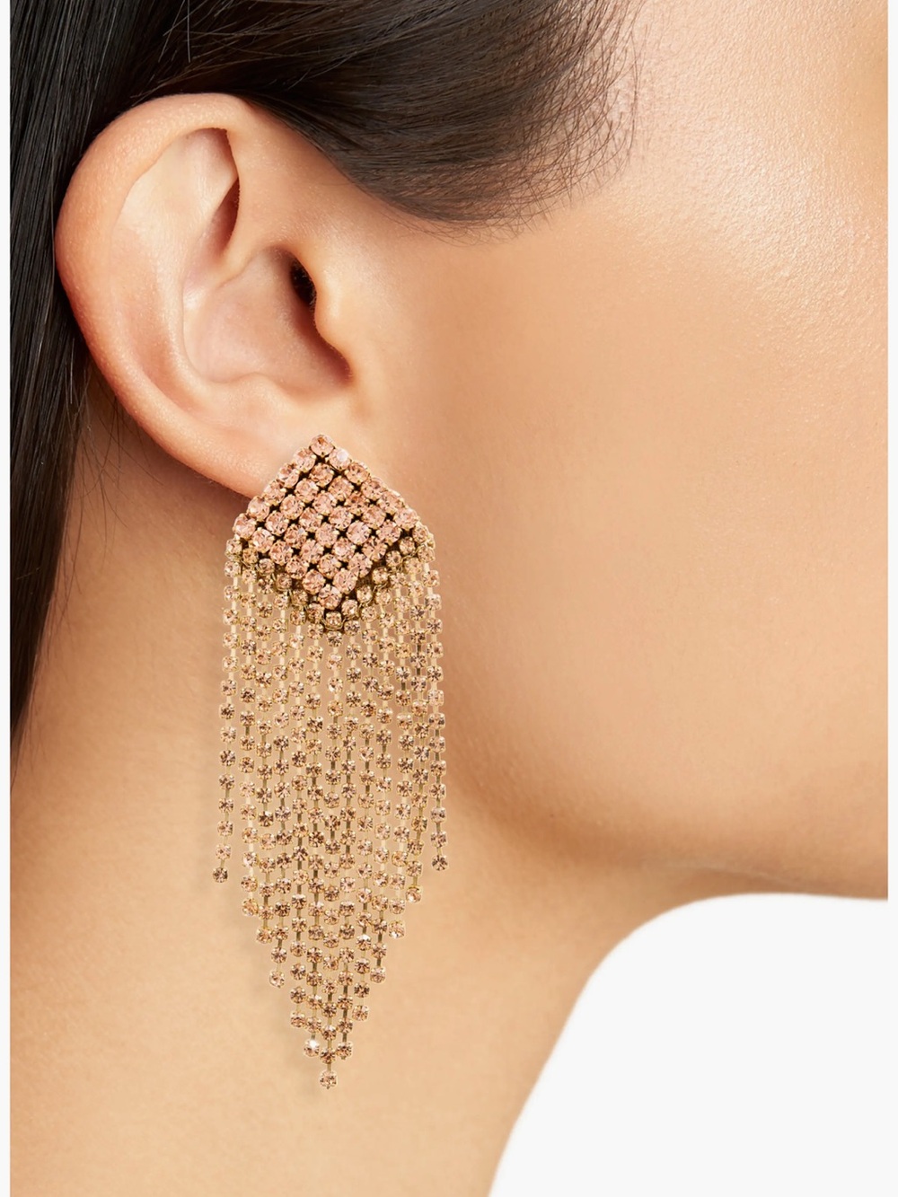 Deepa Gurnani Niomi Crystal Fringe Drop Glam Beaded Gold Earrings NWT